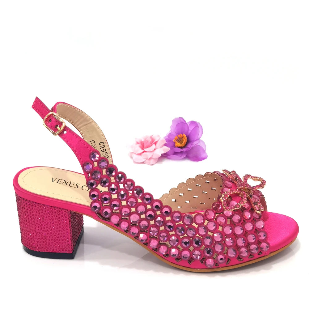 2024 New Italian Design Full Drill Elegant Wine Evening High Heels Wedding Party Shoes Matching Clutch Handbag