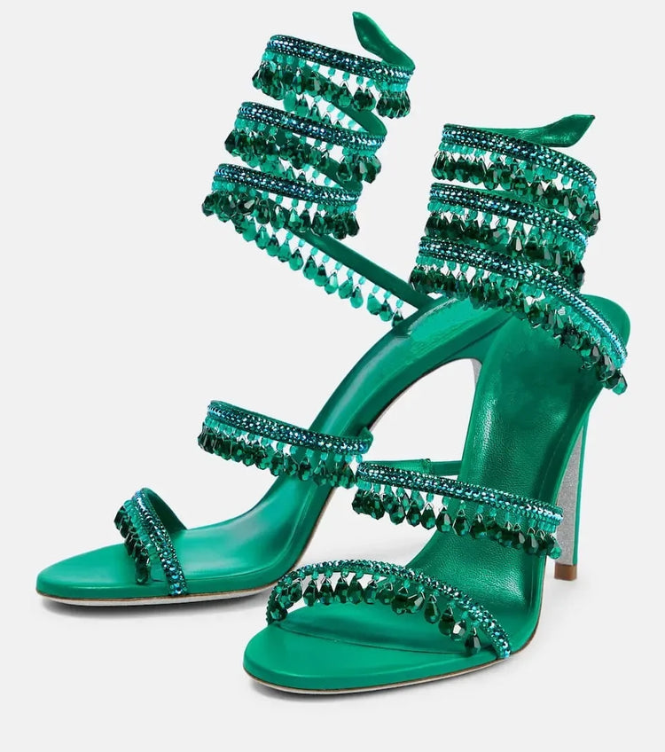 2026Women's New Water Diamond Sandals Fashion Tassel Crystal Shoes Sexy Banquet Party Twin Stiletto Women's Large Sandals