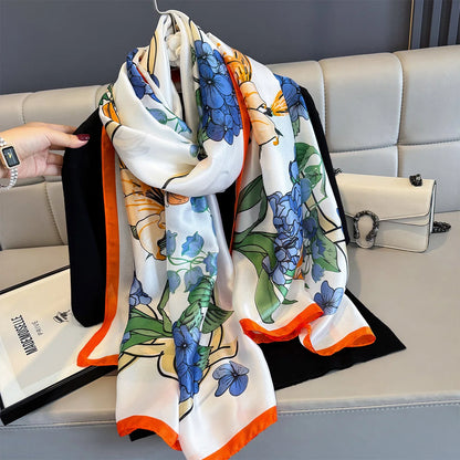 180*90cm Large Silk Satin Scarf Women Fashion Printed Scarf Spring And Summer Styles New Shawl Wrap Female Hand 2025 NEW