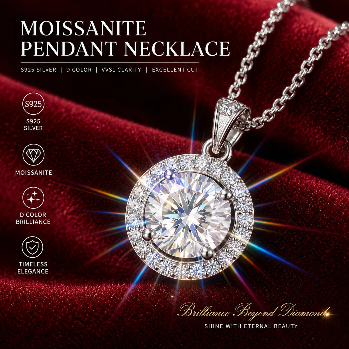Luxury 1 Carat Moissanite Necklace Pendant D Color VVS1 S925 Sterling Silver Chain Women Engagement Wedding Jewelry With GRA