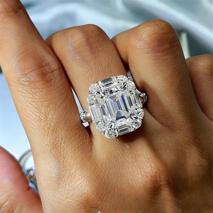 BXINY Luxury 9cttw Emerald Cut Full Moissanite Ring Pure S925 Silver for Women GRA Certified Diamonds Wedding Band Gifts Jewelry