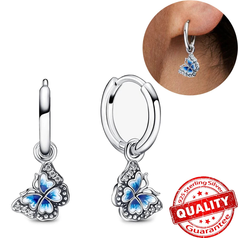 Original 925 Sterling Silver Luxury Bow Flower Shaped Clover Rose Pendant Earrings Elegant Mature Women Delicate Jewelry Gift