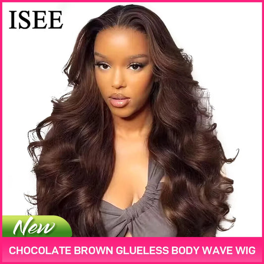 Wear And Go Glueless Human Hair Wig ISEE Hair Body Wave Lace Front Wig #4 Chocolate Brown Colored Wigs Lace Closure Wigs