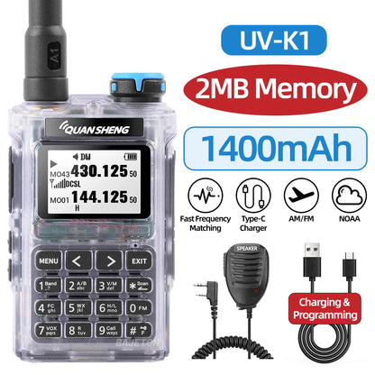 Quansheng UV-K1 Mini Walkie Talkie AM/FM Multi-Band Wireless Copy Frequency Long Range Type-C Charger For Camping UVK5 K6