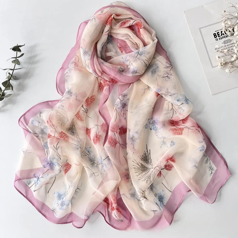 Floral Chiffon Scarf for Women - 160x50cm Silky Georgette, Lightweight  Summer Beach Wrap & Sun Protective Hijab