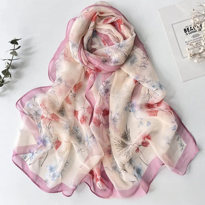 Floral Chiffon Scarf for Women - 160x50cm Silky Georgette, Lightweight  Summer Beach Wrap & Sun Protective Hijab