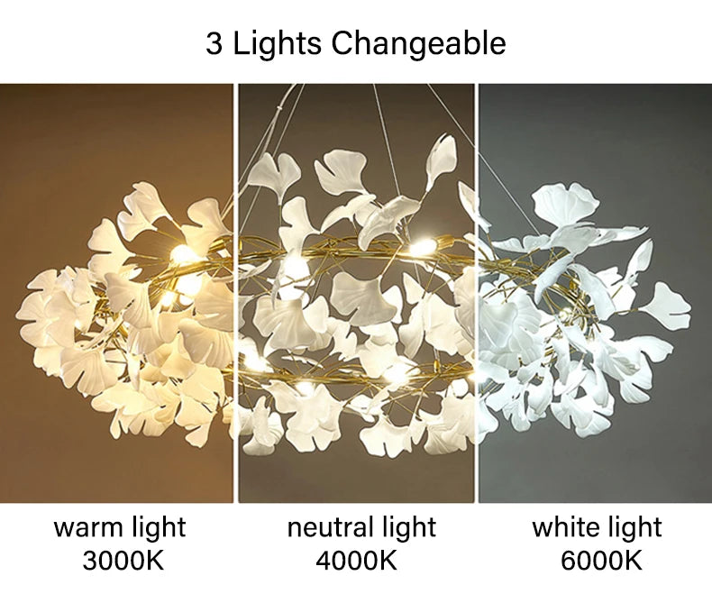Modern Ceramics Chandeliers Home Ginkgo Biloba Decoration Villa Living Room Lighting Pendant Lamps Indoor Hanging Lights Fixture