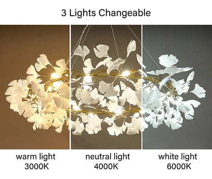 Modern Ceramics Chandeliers Home Ginkgo Biloba Decoration Villa Living Room Lighting Pendant Lamps Indoor Hanging Lights Fixture