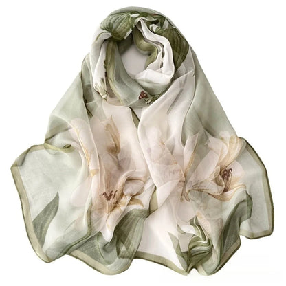 Floral Chiffon Scarf for Women - 160x50cm Silky Georgette, Lightweight  Summer Beach Wrap & Sun Protective Hijab