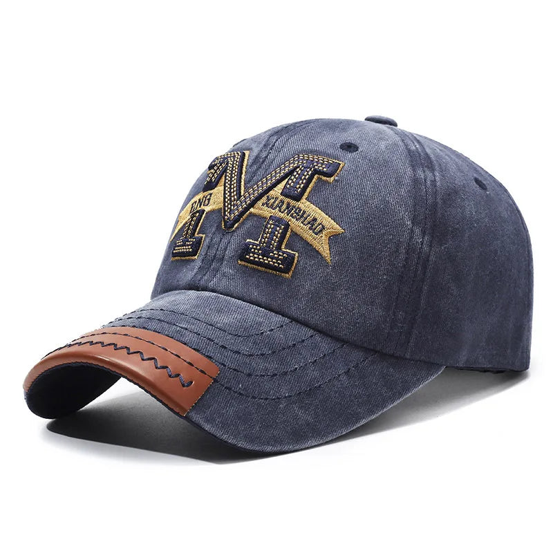 Outdoor sports hat retro men's washed faded old cowboy hat M letter cotton soft top embroidered sunshade baseball cap