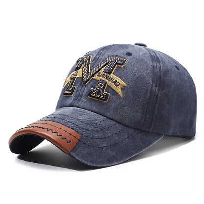 Outdoor sports hat retro men's washed faded old cowboy hat M letter cotton soft top embroidered sunshade baseball cap