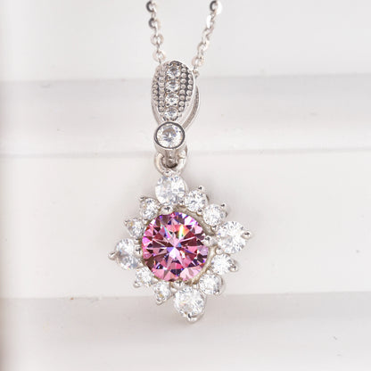 Pink Color Moissanite Pendant Necklace 1 Carat 6.5mm Real Gra Lab Diamond Pendant Necklace 925 Sterling Silver Luxury Jewelry