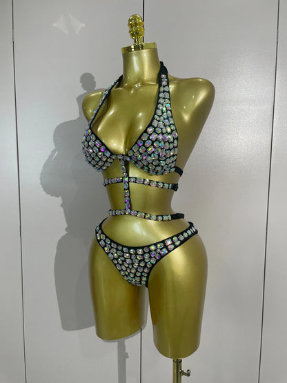 Sexy Sparkly Diamonds Swimsuit Bar Bikini 2026 Fashion Women Crystal Handmade One-piece Bodysuit Swimsuit Stage Photoshoot Wear
