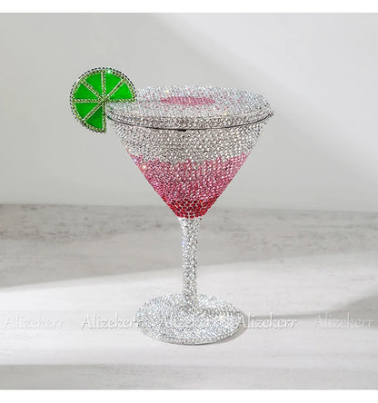 Alizekerr Cocktail Glass Shaped Rhinestone Evening Bags Luxury Designer Gorgeous Crystal Metal Purses And Handbags Wedding Party