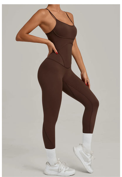 JUREN Fitness Jumpsuit Women Tracksuit Sports Playsuit Running One Piece Yoga Suit Scrunch Backless Set Rompers Gym Clothes