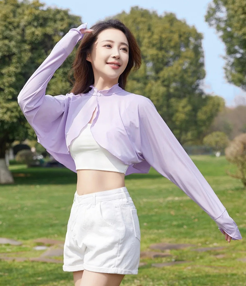 New Casual Women's Sunscreen Shawl Solid Color Breathable Sunscreen Capes Long-sleeve Ice Silk Thin Coat Summer Outdoor