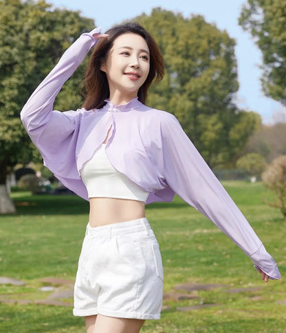 New Casual Women's Sunscreen Shawl Solid Color Breathable Sunscreen Capes Long-sleeve Ice Silk Thin Coat Summer Outdoor