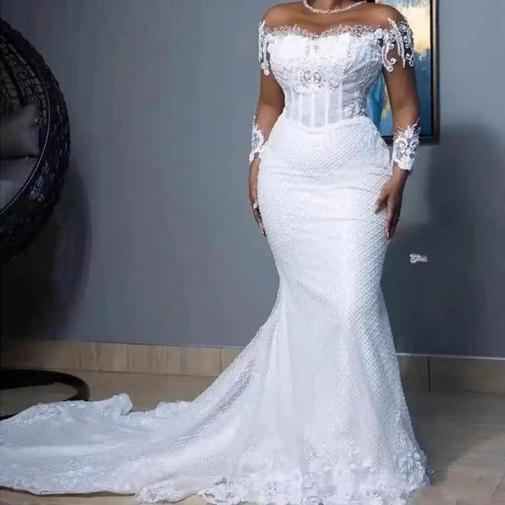 Elegant Appliques Lace Classic Mermaid Bride Wedding Dresses Bridal Gowns Customized