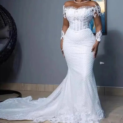 Elegant Appliques Lace Classic Mermaid Bride Wedding Dresses Bridal Gowns Customized