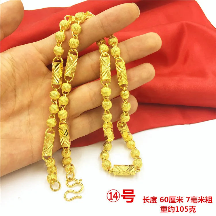 Bold Collection Necklace Men's 24K Gold AU999 - 24K Gold Double Dragon Head Bead, Hexagonal Cloud, Prestige Heirloom