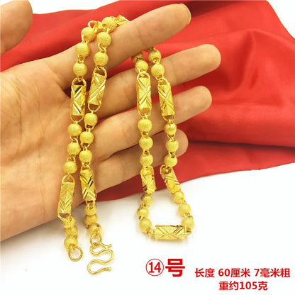 Bold Collection Necklace Men's 24K Gold AU999 - 24K Gold Double Dragon Head Bead, Hexagonal Cloud, Prestige Heirloom