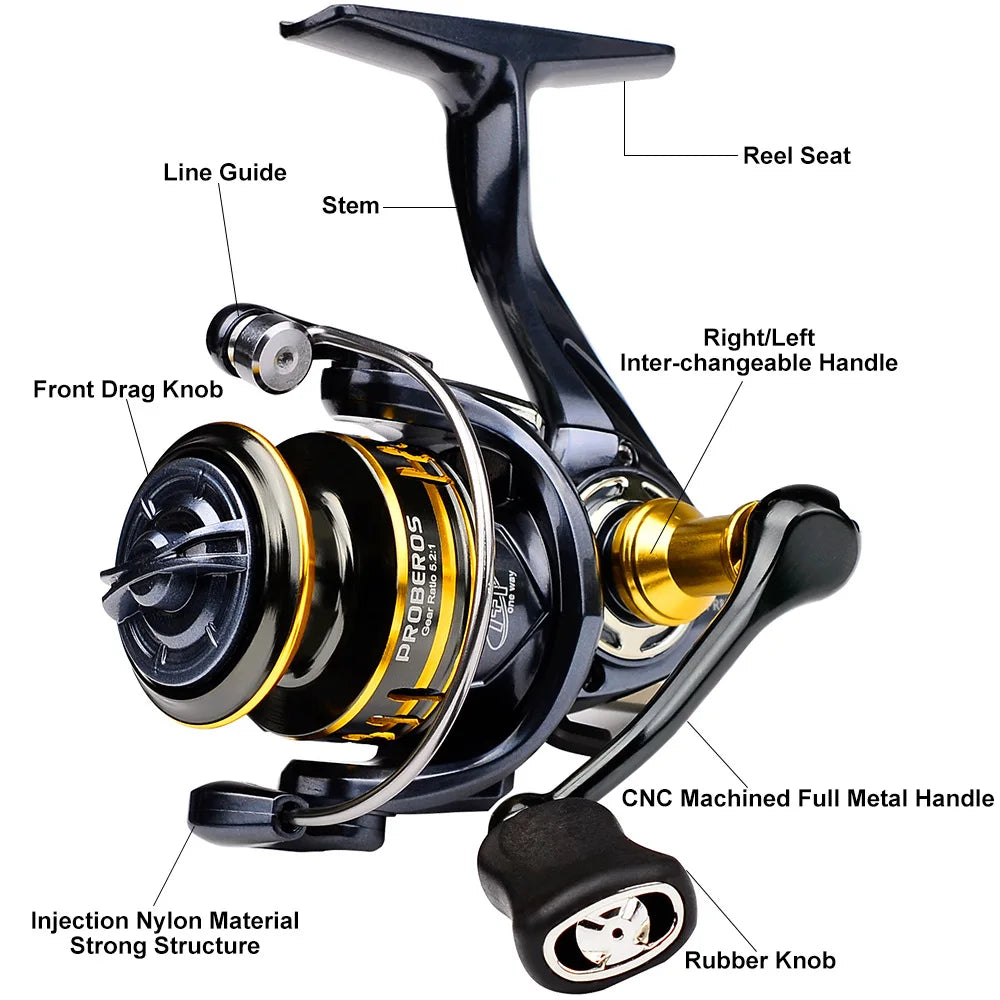 Spinning Fishing Reel 800 Size 5.2:1 7+1BB 8KG Max Drag CNC Metal Handle Deep Spool Long Cast Saltwater Rock Lure Fishing Reel