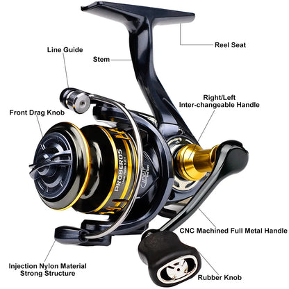 Spinning Fishing Reel 800 Size 5.2:1 7+1BB 8KG Max Drag CNC Metal Handle Deep Spool Long Cast Saltwater Rock Lure Fishing Reel