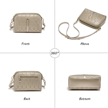 FOXER Elegant Women's Shoulder Bag Split Leather Lady Crossbody Bag Fashion Monogram Print Large Capacity Purse