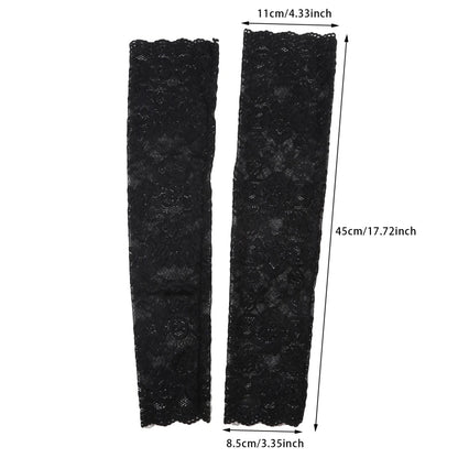 Women Summer Ice Silk Lace Arm Sleeve Elastic Sleeve Driving Gloves Black White Long Fingerless Mittens Sunscreen Gloves