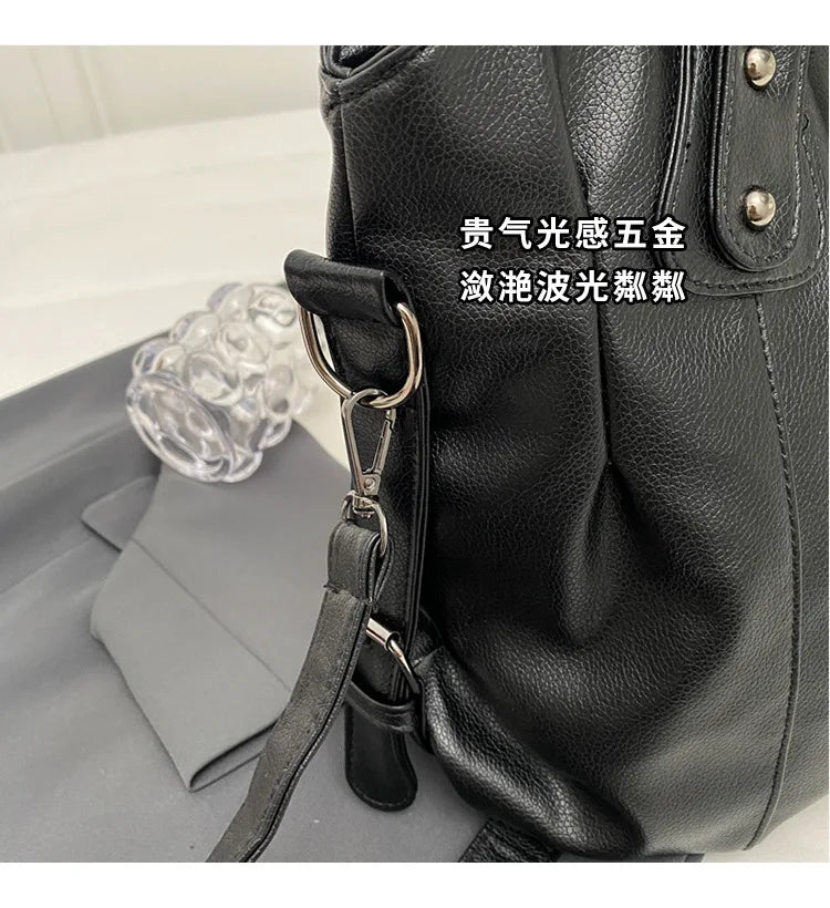 Ladies Large Capacity Brand Handbag Pu Leather Women's Retro Tote Bag Korean Fashion Shoulder Bag Winter White Zipper Handbag