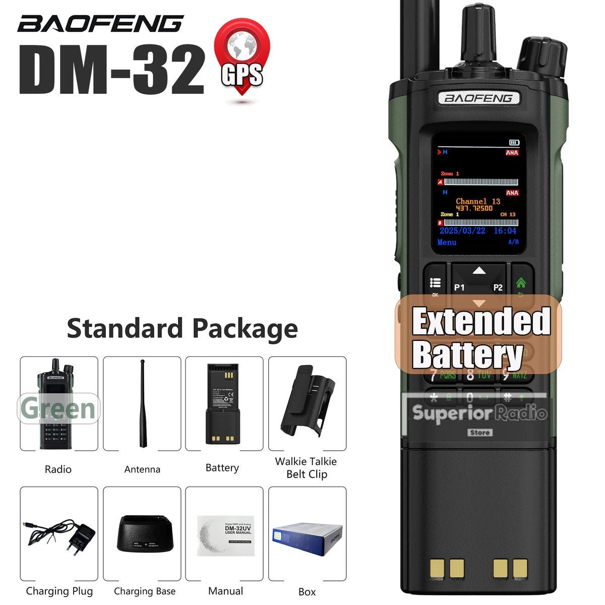 Baofeng DM-32 DMR Digital Walkie Talkie Upgraded Extended Battery High Capacity GPS APRS Dual Mode Analog Dual Time Slot  AM FM