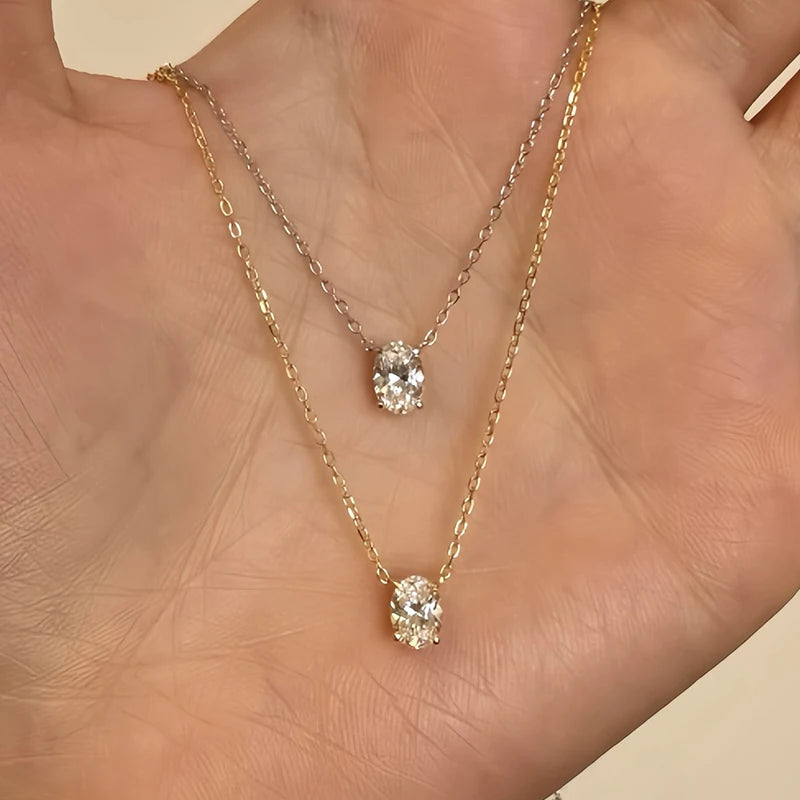 EWYA Solitaire Oval Cut 1-3CT Moissanite Pendant Necklace for Women Real 925 Silver GRA Certified Lab Diamond Neck Chain Gift