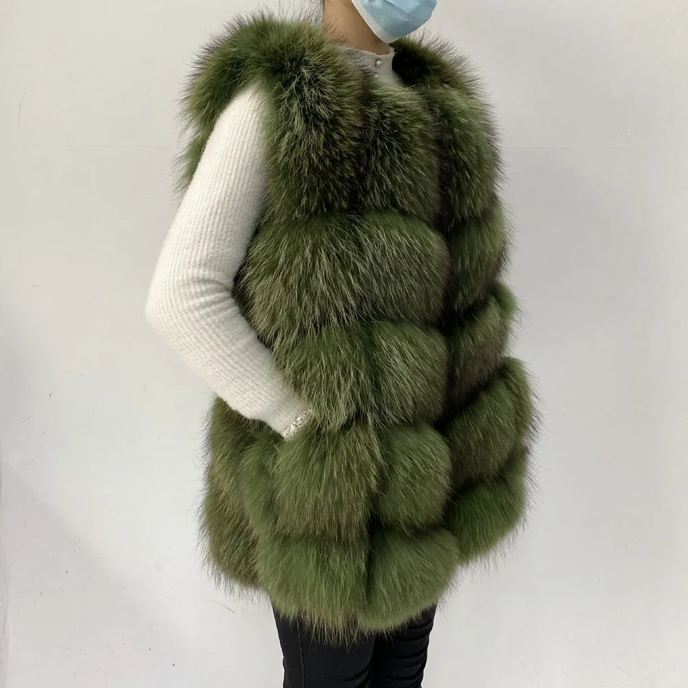 Real  Fur Raccoon Vest Natural Fur Coat For Jacket Female Coats Vest Waistcoat Long Fur Coats Real Fur Coat Fox Vest Jacket
