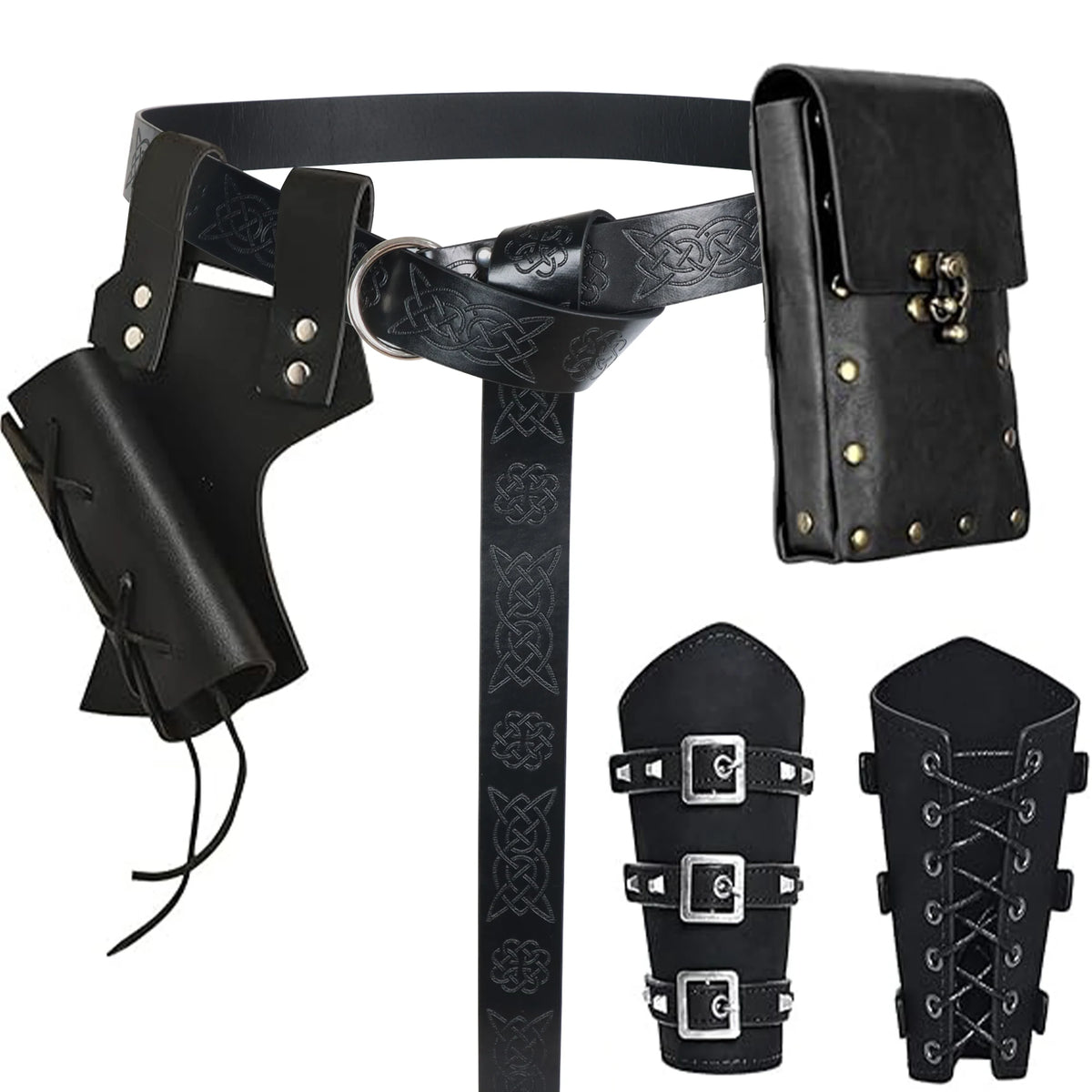 UYEE Renaissance Viking Belt Medieval Vintage Waist Bag Faux Leather Bracers Accessories for Halloween LARP Cosplay Belt