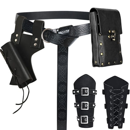 UYEE Renaissance Viking Belt Medieval Vintage Waist Bag Faux Leather Bracers Accessories for Halloween LARP Cosplay Belt