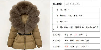 Hot Sale Women Luxury Black Down Jacket Waist‑Cinched Design High‑End Elegant Real Big Fox Fur Hooded Collar Winter Outerwear