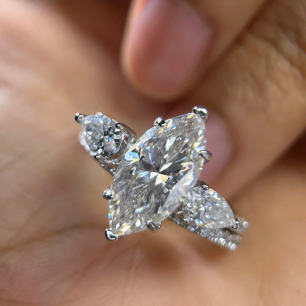 4CT Marquise Cut Moissanite Bridal Rings Set Lab Diamond Opening Engagement Ring Set for Women 925 Sterling Silver Eternity Band