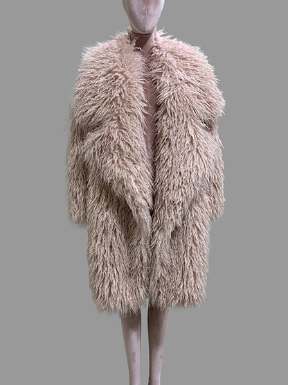 Lautaro Autumn Winter Long Oversized White Thick Warm Hairy Shaggy Fuzzy Faux Mongolian Fur Coat Women Pink Fluffy Overcoat