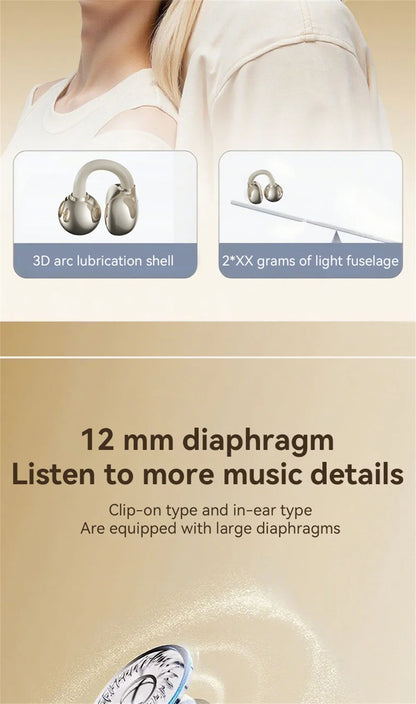 Couples Double Open Ear Clip Bluetooth Headset HiFi Subwoofer Long Battery Life Digital Fashion Plating Wireless In-Ear Earplugs