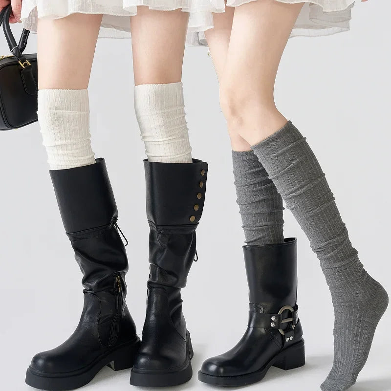 Spring Fall Knee High Stockings for Women White Vertical Stripe Long Socks Fashion Girls JK Skinny Boots Sock Japanese Style