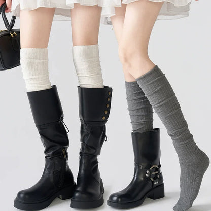 Spring Fall Knee High Stockings for Women White Vertical Stripe Long Socks Fashion Girls JK Skinny Boots Sock Japanese Style