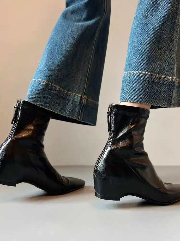 Flats Women's Ankle Boots Luxury Pointed Toe Leather Shoes Winter Sexy Short Boots 2025 Elegant Dress Chelsea Boots Mujer Shoes