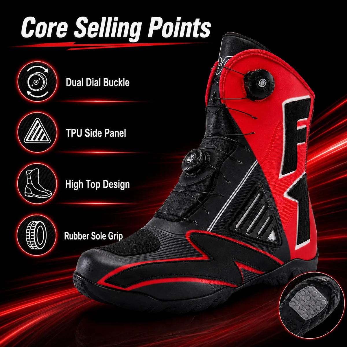 Motorcycle Riding Shoes Moto Boots Men Women High Top Dual Dial Buckle TPU Side Panel Anti Slip Rubber Sole Racing Touring 37-47
