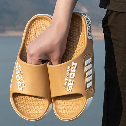 Big Size 36-47 Men Slippers Summer Flat Sole Home Slippers For Women Man Open Toe Trend Slides Couple Light Beach Shoes Sandals