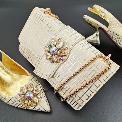 Peach Women Shoes And Bag Set African Ladies Pumps Match With Handbag Nigerian Sandals Clutch Escarpins Femmes Sandales MM1155