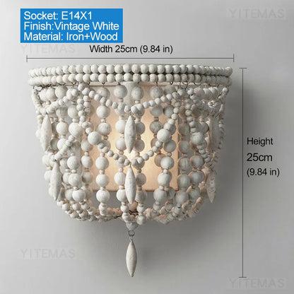 French Country white wood Bead Chandelier dining room bedroom princess Decorative chandelier 3/5 lights hanging light fixture
