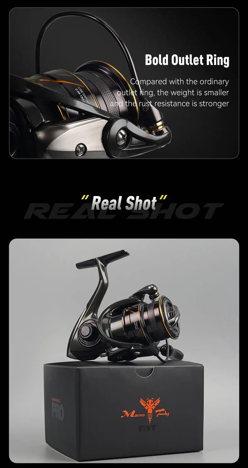 Kingdom Micro Fly Pro Fishing Spinning Reel Ultra Light 8+1 Sealed Bearings 160g 8KG Max Drag 5.2:1 Gear Ratio Fishing Reel