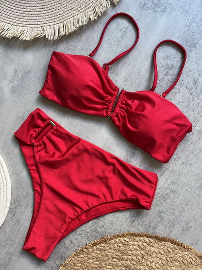 Bandeau Bikini Push Up Women Swimsuits 2026 Sexy Female Swimwear Brazilian Bikini Set Thong Biquini Swim Suits Solid Beachwear