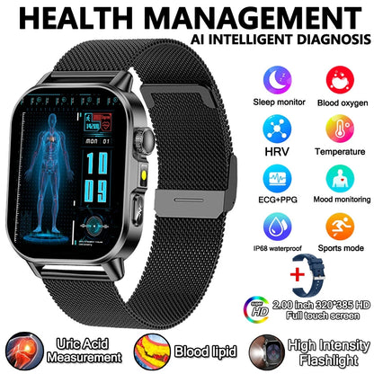 2026 New Professional-Grade Health Smart Watch Men ECG BP HR Uric Acid Lipid BMI Body Analysis Bluetooth Call Smartwatch Women