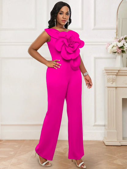Women One Shoulder Jumpsuit Big Flowers Long Sexy Backless High Waist  Wide Leg Straight One Piece Classy Evening Party Rompers